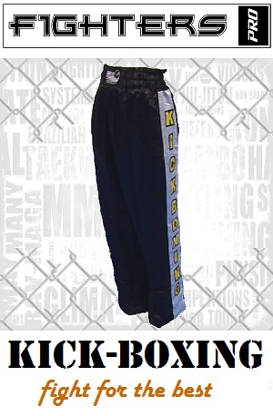 FIGHT-FIT - Pantaloni da Kickboxing / Raso / Nero / XL