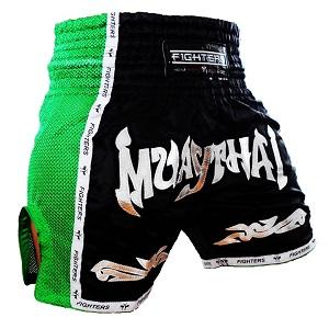 FIGHTERS - Thaibox Shorts / Elite Muay Thai / Schwarz-Gr&uuml;n / Medium