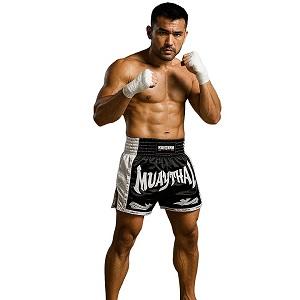 FIGHTERS - Thaibox Shorts / Elite Pro Muay Thai / Schwarz-Weiss / Medium